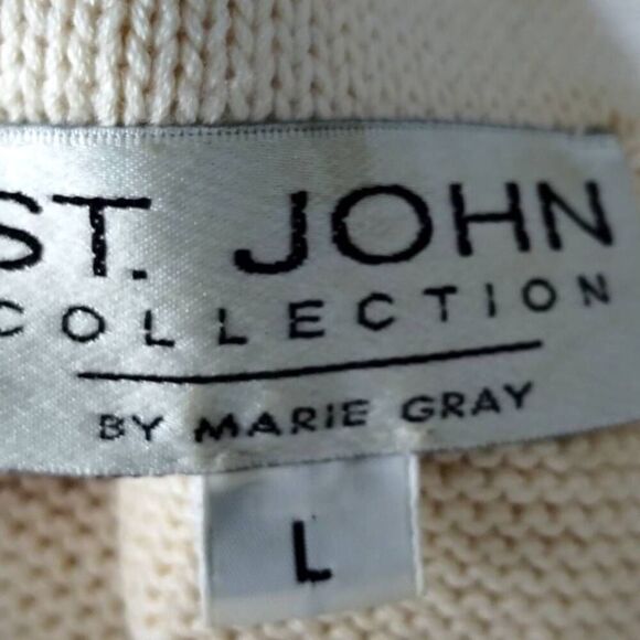 St. John Collection Marie Gray Sweater Sz Large Sequin Fair Isle Mock Turtleneck - Picture 11 of 11